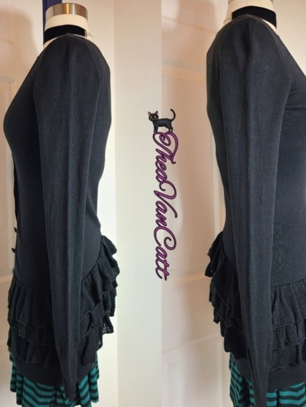 Vtg Betsey Johnson layered ruffles button down long sleeves mini length sweater! - Picture 2 of 4